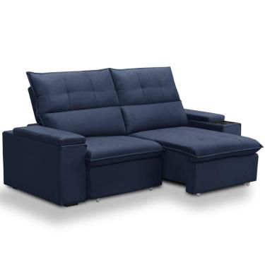 Imagem de Sofá Retrátil Reclinável Para Sala 3 Lugares 210cm Niels F04 Veludo Azul - Lyam Decor
