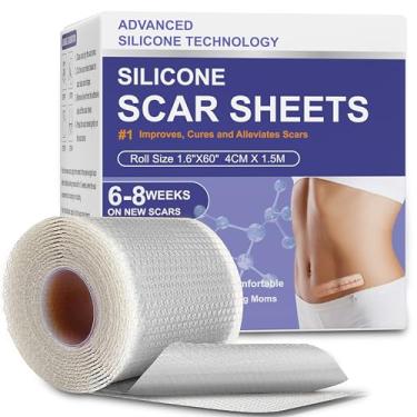 Imagem de Folhas de silicone para cicatrizes, fita de silicone médico avançado (rolo de 1,6 x 152 cm), tira de remoção de cicatriz de grau profissional para cirurgia, barriga, boca, rosto, seção C, queimadura