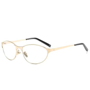 Imagem de Óculos de sol gatinho com armação pequena da moda, masculino e feminino, de metal, clássico, casual, para dirigir, com proteção UV400, dourado e transparente