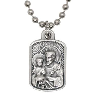 Imagem de Medalha do Santo Santo em corrente estilo dog tag | São Cristóvão, São Pio ou São José | Medalha prateada | Ótimo presente de confirmação | Feito na Itália, Medium, Metal, Sem Pedra Preciosa