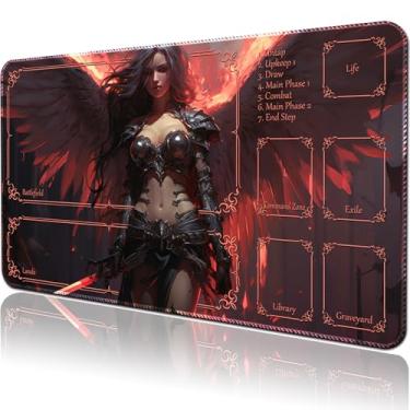 Imagem de April Space Playmat Board Game MTG Duel Playmat Trading Card 23.6 x 13.8in Game Mat Stitching Edges Compatible for TCG CCG RPG OCG with Card Zones + Free Waterproof Bag (with Zone,Hell's Angels)