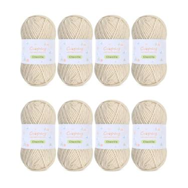 Imagem de Coopay Fio de chenille grosso para crochê e tricô, pacote com 8 unidades de 50 g - 65,6 m, CYC #5, fio de veludo volumoso de 3,5 mm para crochê - adequado para artesanato de brinquedos de pelúcia