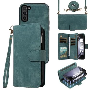 Imagem de Asuwish Capa de telefone para Samsung Galaxy Z Fold 5 5G 2023 carteira magnética destacável com cordão transversal ombro suporte para cartão ZFold5 Z5 G Fold5 5Z mulheres homens meninas azul