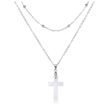 Imagem de Jovivi Colar de cruz de cristal para mulheres com pingente de cruz de cristal natural de cura com corrente de aço inoxidável ajustável de 45,7 cm, Pedra, Sem Pedra Preciosa