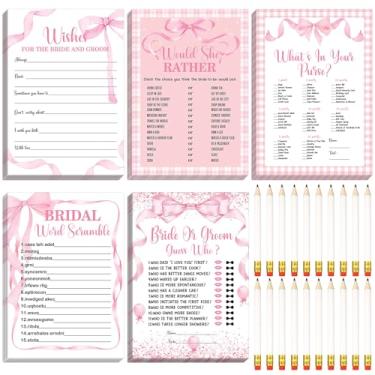 Imagem de Teling Jogo de chá de panela, 145 peças, conjunto de lembrancinhas de chá de panela, cartões e lápis para noivos, despedida de solteira, festa de casamento (estilo laço rosa)