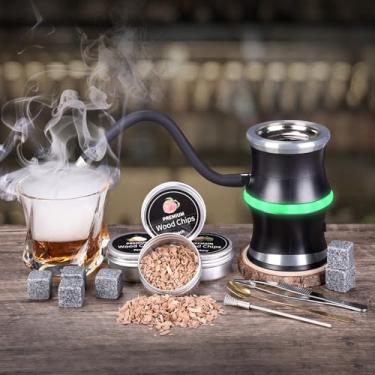 Imagem de Kit de defumador de uísque elétrico, kit de defumador de coquetel com 8 sabores de lascas de madeira com pedras de uísque, kit de defumador à moda antiga Drink Bourbon, presentes de uísque para homens
