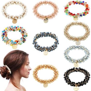 Imagem de Laços de cabelo Yinder Crystal Elastic Hair Scrunchies, 9 unidades