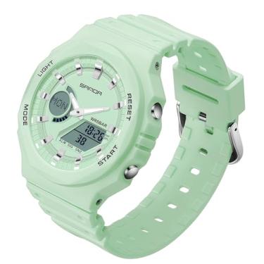 Imagem de Gosasa Relógio esportivo digital feminino, à prova d'água, 5 ATM, luz LED, mostrador grande, analógico, multifuncional, com alarme, cronômetro, calendário, carrilhão de hora em hora, Z Verde