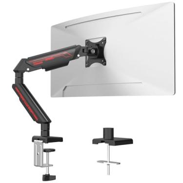 Imagem de Fydeamer Braço de monitor, suporte de monitor de mola a gás para telas de 17 a 35 polegadas de até 11 kg, suporte ajustável para monitor com grampo C e base de ilhós, suporte ergonômico para monitor