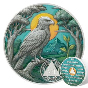 Imagem de Leafence Moeda Águia AA Sobriedade Alcoólicos Anônimos Recovery Coin Serenity Prayer AA Chips and Medalhões Sober Token Sobriety Recovery Coins Gifts (Moeda Sobriedade Águia Voando, 7 Anos)