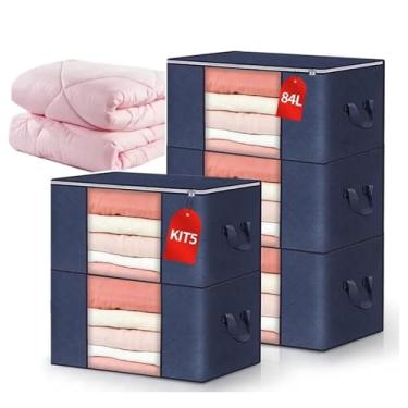 Imagem de Kit 5 Sacos Organizador Multiuso Anti Mofo Dobrável Edredom Cobertores Roupas de Banho Cama Travesseiros