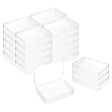 Imagem de PATIKIL 24 caixas de mini recipientes de plástico transparente, caixa organizadora de contas de 10,4 x 7,4 cm com tampa articulada, suporte retangular, estojos de plástico para itens de joias