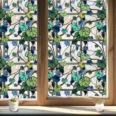 Imagem de Película de privacidade para janela, decoração decorativa de flores e plantas, adesivos de janela de vitral de dupla face para casa, sala de estar, banheiro, vidro, janela, porta, 100 x 45 cm (videira