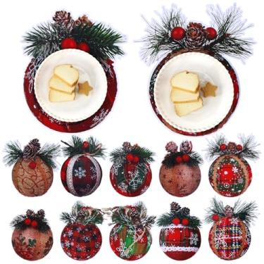 Imagem de Tinlade 100 peças de jogo americano descartáveis de bolas de Natal 28 x 33 cm papel vermelho verde campo bola de natal tapetes redondos para festival, mesa de Natal, festa de Natal