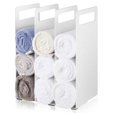 Imagem de LEIFIDE Conjunto de 2 organizadores de toalhas interligados de metal branco para armazenamento de toalhas de banheiro, divisores de prateleira, organizadores para armário e economia de espaço em casa