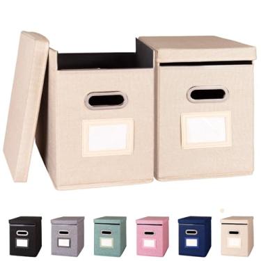 Imagem de ComfortKeeper Pacote com 2 organizadores de pastas de arquivo suspensas com tampa, caixa de armazenamento de arquivos de tecido tamanho carta dobrável, suporte portátil de documentos de escritório com