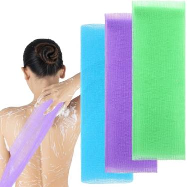 Imagem de QfwdfcTrenz 3 peças de pano esfoliante, pano de banho esfoliante de 89 cm, panos de limpeza corporal para banho japonês, esponja de bucha, rede de pano para lavar as costas