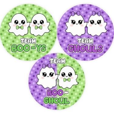 Imagem de 60 adesivos de revelação de gênero de gêmeos de Halloween, adesivos Ghost Team Boo-ys Team Ghouls, etiquetas de jogos de votação para meninos e meninas do Dia das Bruxas para A Little Boo é quase