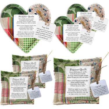Imagem de Ephoou Conjunto de 6 colchas de oração de bolso com cruz interna, 3 quadrados e 3 corações presentes cristãos, mini colchas de escritura vintage para mulheres, presentes de agradecimento de pastores