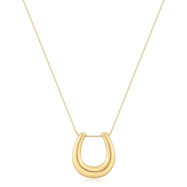 Imagem de NEPULOY Colares longos banhados a ouro 14K para mulheres - colares grossos com pingente de ferradura, acessórios de cowgirl caubói ocidental | Joias de declaração presentes para mulheres