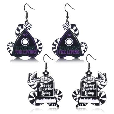 Imagem de CENAPOG Conjunto de 2 pares de brincos de besouro, brincos de Halloween para mulheres, besouro, minhoca, brincos pendurados, joias góticas, acessórios para fãs de filmes de terror presentes, One Size
