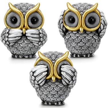 Imagem de Wesiti 3 Pcs Owl Figurines for Home Decor Wise Owl Statues Gifts, Mini Resin Animal Decor Boho Gift for Bookshelf Bedroom Living Room Office Table Desk Mantle TV Stand Sculpture Accents for Bird Lover