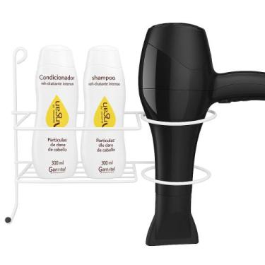 Imagem de Suporte Para Secador de Cabelo Sabonete Cremes Inox Branco - JW SHOP