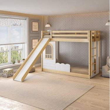 Imagem de Beliche Montessoriana com Led, Janela e Escorregador New Garden Casate