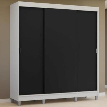 Imagem de Guarda-roupa Casal Com Pés 3 Portas De Correr Branco Preto Reno Madesa