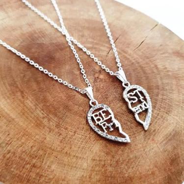 Imagem de 2 Colares Best Friends Melhores amigas Strass Folheado - Milena Joias