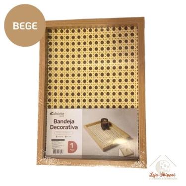 Imagem de Bandeja Decorativa Madeira e Vidro Retangular Organizador Servir Café 