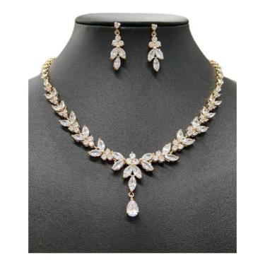 Imagem de Colar e Brinco Banhados a Ouro - Zircônia - Luxuoso