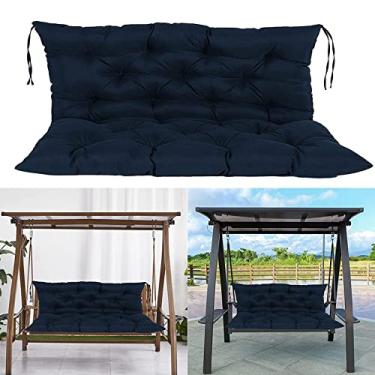 Imagem de Almofada de banco, almofada de banco de jardim de 2 ou 3 lugares, almofada de balanço estofada, almofada de substituição para balanço de pátio ao ar livre azul marinho 150 x 100 x 10 cm (59 x 39 x 4
