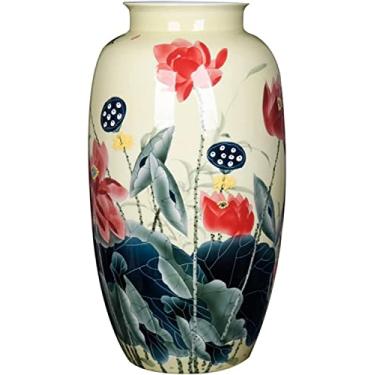 Imagem de LIFOND Vaso de flores vaso de cerâmica 51 cm grande cor pintada à mão vaso de flor de porcelana estilo chinês flores de peônia decorativos vasos de arranjos de flores vaso de flores decoração de mesa