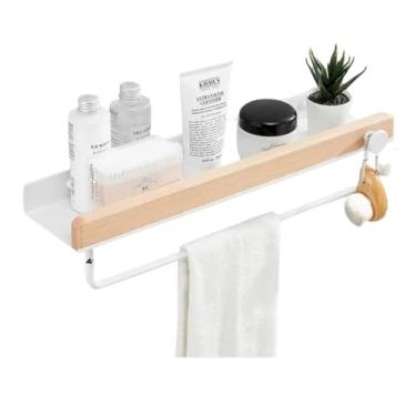 Imagem de Conjuntos de ferragens de banheiro toalheiro suporte de papel barra de toalha gancho prateleira acessórios de banheiro kit branco, barra dupla 50 cm (prateleira de 50 cm com barra)