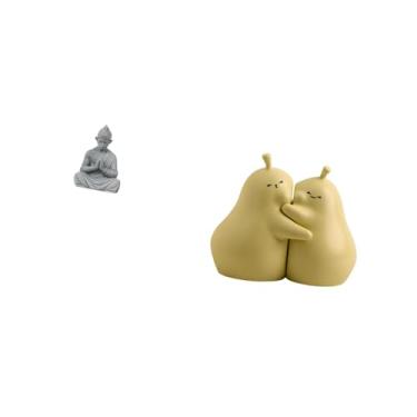 Imagem de Fenteer Estátua de Buda Macaco Abraçando Pera Suporte para Livros Estatueta em Miniatura de Cerâmica Escultura de Sol Wukong Ornamento de Estante de Fim de Cu