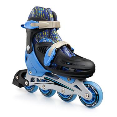 Imagem de New Bounce Patins ajustáveis em linha para crianças – Patins de 4 rodas para meninos, meninas, adolescentes e jovens adultos ao ar livre para iniciantes e avançados | Azul