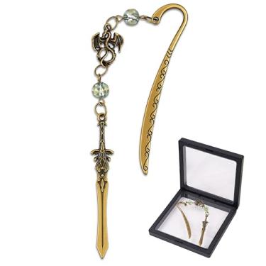 Imagem de Marcador de livro de metal com espada de dragão, inspirado na quarta asa, para amantes de livros, marca de livro de espada de dragão legal para leitores, presentes de clube de livros escolares (Bronze