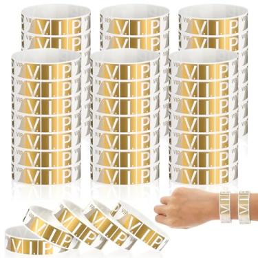 Imagem de Wanmu 300 pulseiras VIP para eventos, pulseiras de festa à prova d'água, pulseiras de papel VIP leves para festas, shows, shows, parques de diversões, festivais (dourada)