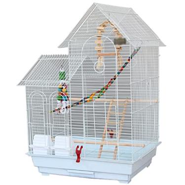 Imagem de Gaiola de pássaro gaiola de periquito grande com casa estilo europeu gaiola de papagaio de telhado duplo, acabamento requintado, gaiola de pássaro, casa de pássaro com acessórios de brinquedo (cor