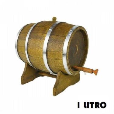 Imagem de Barril de Madeira Carvalho Envelhecido com Aro Inox - 1 Litro