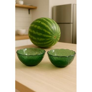 Imagem de Conjunto com 2 Bowls de Vidro Verde 400 ml – Combucas Elegantes para Sobremesas, Frutas, Cereal e Pequenas Refeições