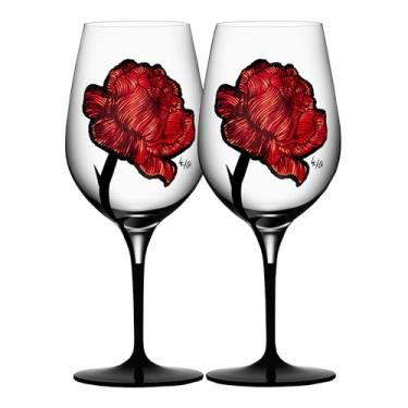 Imagem de Kosta Boda Taça de vinho tatuagem (conjunto de 2) - 22,4 cm x 9 cm, vidro pintado à mão - inspirado em tatuagem rosa, decoração de cozinha e jantar, servir versátil para cabernet, coquetéis,