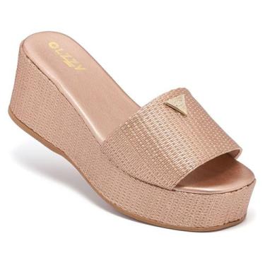 Imagem de Tamanco Feminino Plataforma Sandália Flatform Detalhe Dourado Chinelo 
