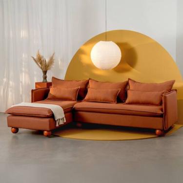 Imagem de Sofá Modular 3 Lugares com Chaise e Pé Bolinha Sôma CabeCasa MadeiraOr