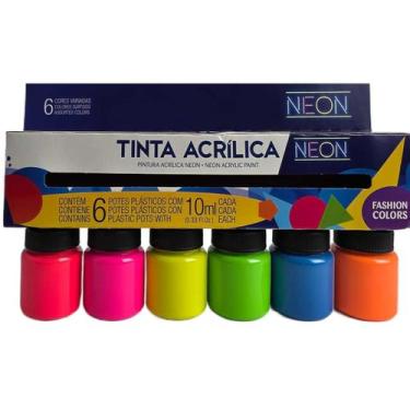 Imagem de Tinta Acrílica Pintura Acrílica Neon kit 6 Cores 10ml - Acrilex