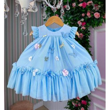 Imagem de Vestido Vila Lele Jardim das Borboletas Azul Bebê para Meninas, Spindl