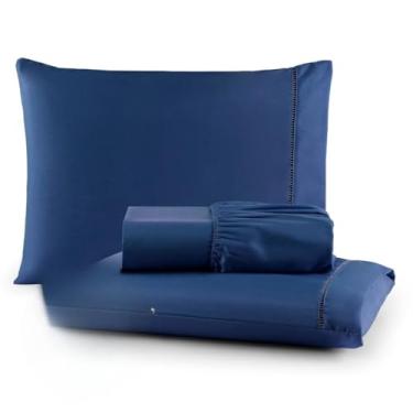 Imagem de Jogo de Lençol Antiácaro e Anti-Pilling - Roupa de Cama com Toque Acetinado e Elástico para Casal, Queen e King(AZUL,KING)