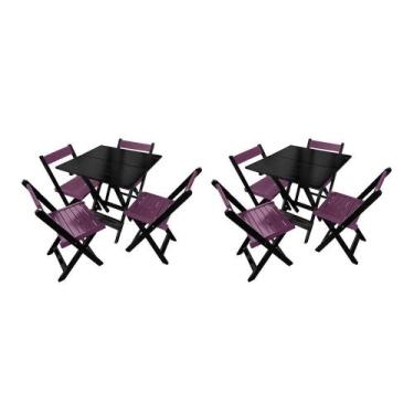 Imagem de Kit 2 Mesas De Madeira Dobrável Preto 70x70 Com 4 Cadeiras Dobráveis R