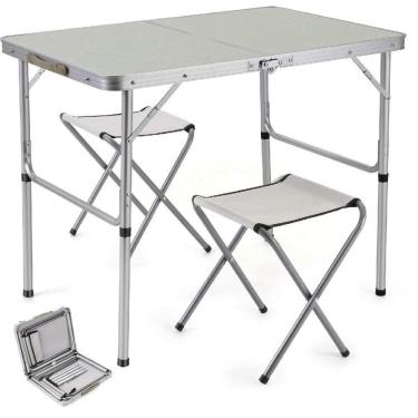 Imagem de Mesa Dobravel Aluminio 2 Cadeiras Mesinha Praia Maleta